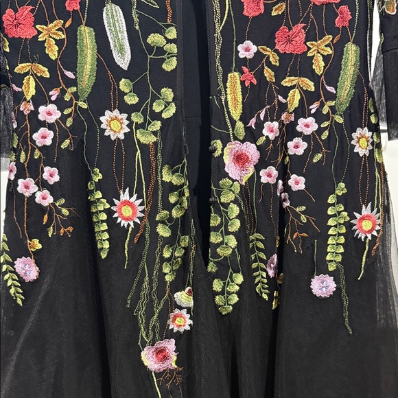 Teri Jon Black Dress with Colorful Floral Embroidery - Picture 8 of 11